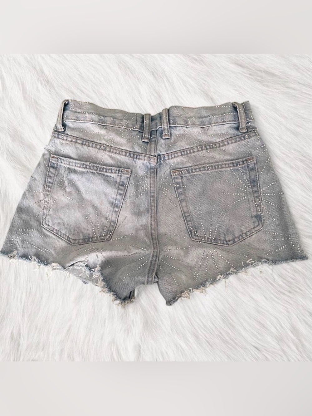 Zara Rhinestone Blue Denim Jean Shorts - Picture 4 of 4